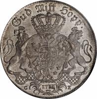 reverse of 1 Riksdaler - Fredrik I (1730 - 1733) coin with KM# 395.2 from Sweden. Inscription: Gud Mitt Hopp . 1733 GZ