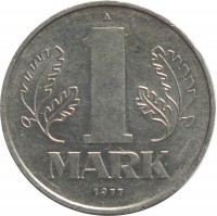Germany coin 1 Mark (1972 - 1990) reverse reverse of 1 Mark (1972 - 1990) coin with KM# 35 from Germany. Inscription: A 1 MARK 1977
