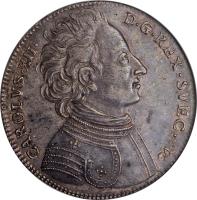 obverse of 1 Riksdaler - Karl XII (1707) coin with KM# 336 from Sweden. Inscription: CAROLVS · XII · D · G · REX · SVEC · etc