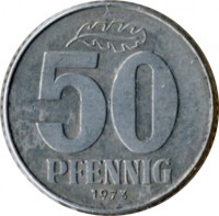reverse of 50 Pfennig (1958 - 1990) coin with KM# 12 from Germany. Inscription: 50 PFENNIG 1972