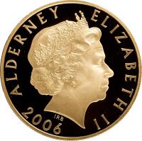 Alderney coin 5 Pounds - Elizabeth II - 80th Anniversary of the Birth of Queen Elizabeth II (2006) obverse obverse of 5 Pounds - Elizabeth II - 80th Anniversary of the Birth of Queen Elizabeth II (2006) coin with KM# 133b from Alderney. Inscription: ALDERNEY ELIZABETH II IRB 2006