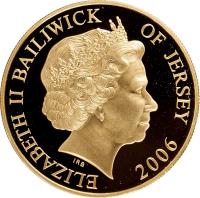 Jersey coin 5 Pounds - Elizabeth II - 80th Anniversary of the Birth of Queen Elizabeth II - 4'th Portrait (2006) obverse obverse of 5 Pounds - Elizabeth II - 80th Anniversary of the Birth of Queen Elizabeth II - 4'th Portrait (2006) coin from Jersey. Inscription: ELIZABETH II BAILIWICK OF JERSEY IRB 2006