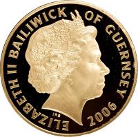 obverse of 5 Pounds - Elizabeth II - 80th Anniversary of the Birth of Queen Elizabeth II (2006) coin with KM# 196a from Guernsey. Inscription: ELIZABETH II BAILIWICK OF GUERNSEY IRB 2006