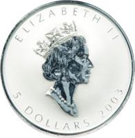 obverse of 5 Dollars - Elizabeth II - Good Fortune (2003) coin from Canada. Inscription: Elizabeth II 5 Dollars 2003