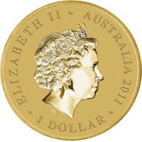 obverse of 1 Dollar - Elizabeth II - Bush Babies: Dingo - 4'th Portrait (2011) coin with KM# 1573 from Australia. Inscription: ELIZABETH II · AUSTRALIA 2011 · 1 DOLLAR · IRB