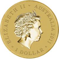 obverse of 1 Dollar - Elizabeth II - Bush Babies: Bilby - 4'th Portrait (2011) coin with KM# 1574 from Australia. Inscription: Elizabeth II - Australia 2011 IRB 1 Dollar