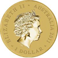 obverse of 1 Dollar - Elizabeth II - Bush Babies: Sugar Glider - 4'th Portrait (2011) coin with KM# 1575 from Australia. Inscription: ELIZABETH II · AUSTRALIA 2011 · 1 DOLLAR · IRB