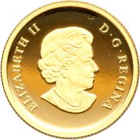 obverse of 5 Dollars - Elizabeth II - O Canada: Beaver (2013) coin with KM# 1395 from Canada. Inscription: ELIZABETH II D · G · REGINA