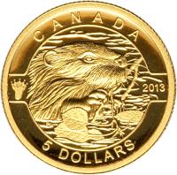 Canada coin 5 Dollars - Elizabeth II - O Canada: Beaver (2013) reverse reverse of 5 Dollars - Elizabeth II - O Canada: Beaver (2013) coin with KM# 1395 from Canada. Inscription: CANADA 2013 5 DOLLARS