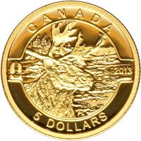 reverse of 5 Dollars - Elizabeth II - O Canada: Caribou (2013) coin with KM# 1453 from Canada. Inscription: CANADA 2013 5 DOLLARS