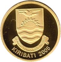 obverse of 10 Dollars - Christmas Island (2005) coin with KM# 54 from Kiribati. Inscription: TE MAURI TE RAOI AO TE TABOMOA KIRIBATI 2005