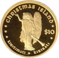 reverse of 10 Dollars - Christmas Island (2005) coin with KM# 54 from Kiribati. Inscription: *** CHRISTMAS ISLAND * KIRITIMATI * KIRIBATI * $10