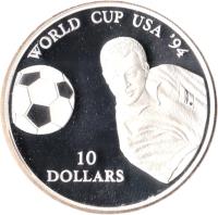 Nauru coin 10 Dollars - Elizabeth II - 1994 World Cup, United States (1994) reverse reverse of 10 Dollars - Elizabeth II - 1994 World Cup, United States (1994) coin with KM# 3 from Nauru. Inscription: WORLD CUP USA '94 10 DOLLARS