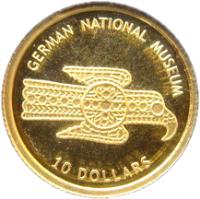 Nauru coin 10 Dollars - Elizabeth II - National Museum in Nuremburg (2005) reverse reverse of 10 Dollars - Elizabeth II - National Museum in Nuremburg (2005) coin with KM# 25 from Nauru. Inscription: GERMAN NATIONAL MUSEUM 10 DOLLARS
