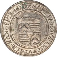 German States coin 1 Teston - Philipp Moritz (1614 - 1620) reverse reverse of 1 Teston - Philipp Moritz (1614 - 1620) coin with KM# 36 from German States. Inscription: MONETA.NOVA.ARC.TVTELAE.HANOVICAE.1619