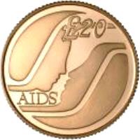 reverse of 20 Pounds - Special Government Fund against AIDS (1994) coin with KM# 93 from Cyprus. Inscription: £20 AIDS