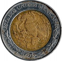 Mexico coin 1 Peso (1993 - 2015) obverse obverse of 1 Peso (1993 - 2015) coin with KM# 603 from Mexico. Inscription: ESTADOS UNIDOS MEXICANOS