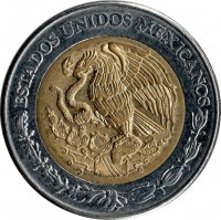 Mexico coin 5 Pesos (1997 - 2014) obverse obverse of 5 Pesos (1997 - 2014) coin with KM# 605 from Mexico. Inscription: ESTADOS UNIDOS MEXICANOS