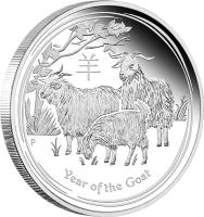 reverse of 1 Dollar - Elizabeth II - Year of the Goat - 4'th Portrait (2015) coin from Australia. Inscription: P Year of the Goat