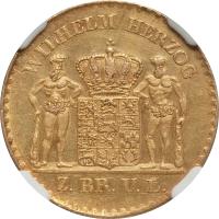 obverse of 5 Taler - Wilhelm (1832 - 1834) coin with KM# 1126 from German States. Inscription: WILHELM HERZOG Z. BR. U. L.