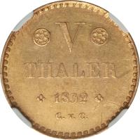 reverse of 5 Taler - Wilhelm (1832 - 1834) coin with KM# 1126 from German States. Inscription: *V* THALER * 1832 * C.v.C.