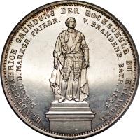 German States coin 2 Thaler - Ludwig I - 100th Anniversary Academy of Erlangen (1843) reverse reverse of 2 Thaler - Ludwig I - 100th Anniversary Academy of Erlangen (1843) coin with KM# 817 from German States. Inscription: HUNDERTJÄHRIGE GRÜNDUNG DER HOCHSCHULE ZU ERLANGEN DURCH D. MARKGR. FRIEDR. V. BRANDENB. BAYR. 1843