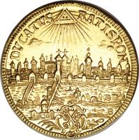 German States coin 1 Ducat - Karl VII (1742 - 1745) reverse reverse of 1 Ducat - Karl VII (1742 - 1745) coin with KM# 304 from German States. Inscription: DVCATVS RATISPON B