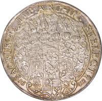German States coin 1 1/2 Taler - Johann Georg (1628) reverse reverse of 1 1/2 Taler - Johann Georg (1628) coin with KM# 395 from German States. Inscription: SACRI:ROM: IMP:ARCHIM. ETELECT 16 / Z8