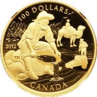 Canada coin 100 Dollars - Elizabeth II - 150th Anniversary of the Cariboo Gold Rush (2012) reverse reverse of 100 Dollars - Elizabeth II - 150th Anniversary of the Cariboo Gold Rush (2012) coin with KM# 1219 from Canada. Inscription: 100 DOLLARS 2012 TB CANADA