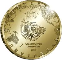reverse of 10 Euro - Beatrix - Unesco Canals of Amsterdam: Grachtengordel (2012) coin with KM# 323 from Netherlands. Inscription: NEDERLANDS WERELDERFGOED tien euro Grachtengordel Amsterdam 2012