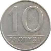 reverse of 10 Złotych (1984 - 1988) coin with Y# 152.1 from Poland. Inscription: 10 ZŁOTYCH