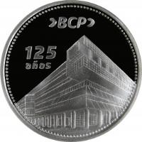 obverse of 1 Nuevo Sol - 125th Anniversary of Banco de Credito del Perú (2014) coin with KM# 382 from Peru. Inscription: 125 AÑOS BCP