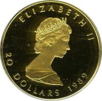 Canada coin 20 Dollars - Elizabeth II - 2'nd Portrait (1986 - 1989) obverse obverse of 20 Dollars - Elizabeth II - 2'nd Portrait (1986 - 1989) coin with KM# 153 from Canada. Inscription: ELIZABETH II 10 DOLLARS 1989