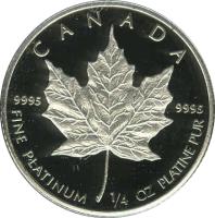 reverse of 10 Dollars - Elizabeth II - 2'nd Portrait (1988 - 1989) coin with KM# 165 from Canada. Inscription: CANADA 9995 9995 FINE PLATINUM 1/4 OZ PLATINE PUR
