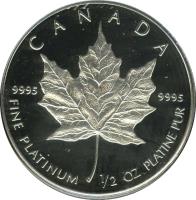 Canada coin 20 Dollars - Elizabeth II - 2'nd Portrait (1988 - 1989) reverse reverse of 20 Dollars - Elizabeth II - 2'nd Portrait (1988 - 1989) coin with KM# 166 from Canada. Inscription: CANADA 9995 9995 FINE PLATINUM 1/4 OZ PLATINE PUR
