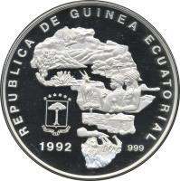 Equatorial Guinea coin 7000 Francos - Endangered wildlife: Lions (1992) obverse obverse of 7000 Francos - Endangered wildlife: Lions (1992) coin with KM# 76 from Equatorial Guinea. Inscription: REPUBLICA DE GUINEA ECUATORIAL 1992 999