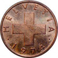 obverse of 2 Rappen (1948 - 1974) coin with KM# 47 from Switzerland. Inscription: HELVETIA · 1948 ·