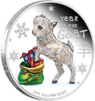 reverse of 50 Cents - Elizabeth II - Year of the Goat (2015) coin from Tuvalu. Inscription: YEAR OF THE GOAT 2015 1/2 oz 999 SILVER