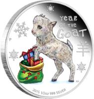 Tuvalu coin 50 Cents - Elizabeth II - Year of the Goat (2015) reverse reverse of 50 Cents - Elizabeth II - Year of the Goat (2015) coin from Tuvalu. Inscription: YEAR OF THE GOAT 2015 1/2 oz 999 SILVER