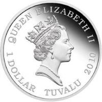 Tuvalu coin 1 Dollar - Elizabeth II - First offical Australian horse race (2010) obverse obverse of 1 Dollar - Elizabeth II - First offical Australian horse race (2010) coin from Tuvalu. Inscription: QUEEN ELIZABETH II 1 DOLLAR TUVALU 2010
