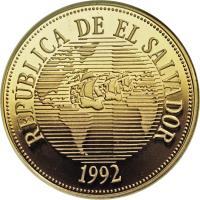 El Salvador coin 2500 Colones - 500th Anniversary of the Discovery of America (1992) obverse obverse of 2500 Colones - 500th Anniversary of the Discovery of America (1992) coin with KM# 161 from El Salvador. Inscription: REPÚBLICA DE EL SALVADOR 1992