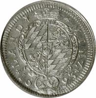 German States coin 15 Kreuzer - Maximilian II Emanuel (1692 - 1696) reverse reverse of 15 Kreuzer - Maximilian II Emanuel (1692 - 1696) coin with KM# 353 from German States. Inscription: LAND* / *MINZ XV +16 / 93+