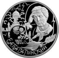 Russia coin 2 Roubles - Outstanding Personalities of Russia: 200th Anniversary of the Birth of E.A. Baratynsky (2000) reverse reverse of 2 Roubles - Outstanding Personalities of Russia: 200th Anniversary of the Birth of E.A. Baratynsky (2000) coin with Y# 659 from Russia. Inscription: 1800-1844 Е.А. БАРАТЫНСКИЙ