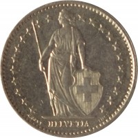 obverse of 1/2 Franc (1968 - 2015) coin with KM# 23a from Switzerland. Inscription: HELVETIA
