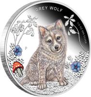 reverse of 50 Cents - Elizabeth II - Forest Babies: Grey Wolf (2013) coin with KM# 213 from Tuvalu. Inscription: GREY WOLF