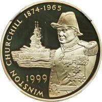 reverse of 50 Pence - Elizabeth II - Launch of H.M.S. Winston Churchill (1999) coin with KM# 66a from Falkland Islands. Inscription: WINSTON CHURCHILL 1874-1965 1999
