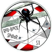 reverse of 1 Dollar - Elizabeth II - Deadly and Dangerous: Red-Back Spider (2006) coin with KM# 68 from Tuvalu. Inscription: RED-BACK SPIDER 1$