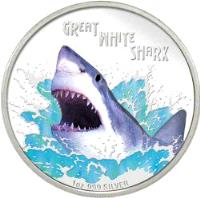 reverse of 1 Dollar - Elizabeth II - Deadly and Dangerous: Great White Shark (2007) coin with KM# 62 from Tuvalu. Inscription: GREAT WHITE SHARL 1 OZ 999 SILVER
