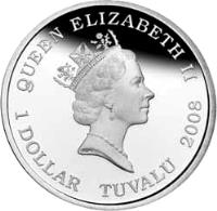 obverse of 1 Dollar - Elizabeth II - Deadly and Dangerous: Australia's Blue-Ringed Octopus (2008) coin with KM# 76 from Tuvalu. Inscription: QUEEN ELIZABETH II 1 DOLLAR TUVALU 2008