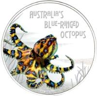 reverse of 1 Dollar - Elizabeth II - Deadly and Dangerous: Australia's Blue-Ringed Octopus (2008) coin with KM# 76 from Tuvalu. Inscription: Australia's Blue-Ringed Octopus
